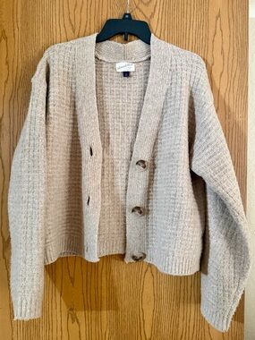 Beige Button-Front Women's Cardigan Sweater